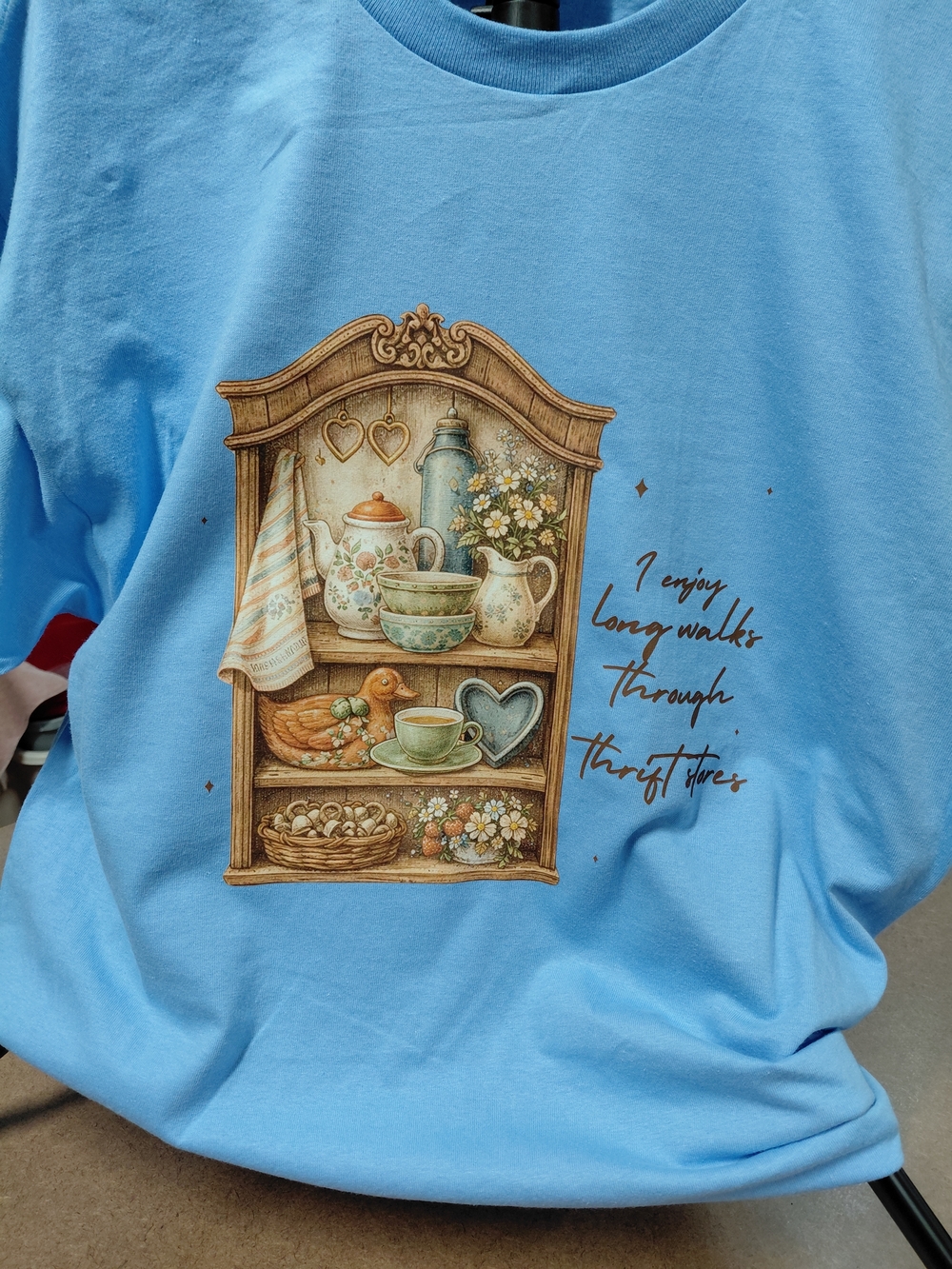 T-shirt XL Lt Blue Womens Gildan Cotton "Long Walk Through Thrift Store" New